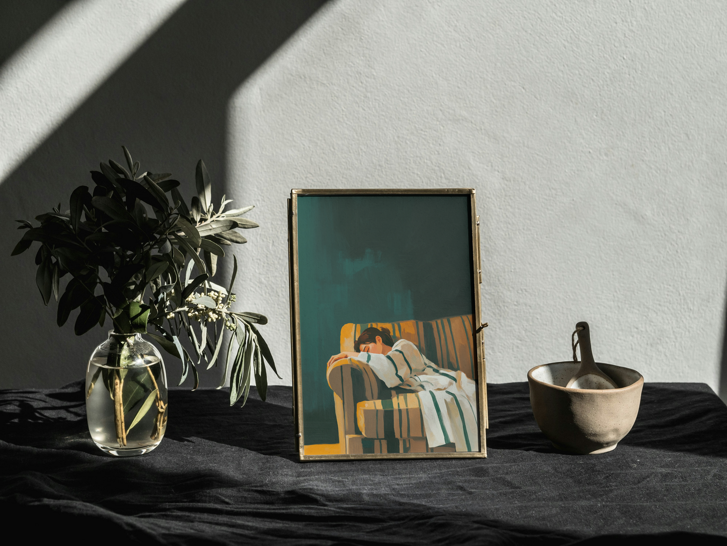 Emerald Green Abstract People Large Wall Art Contemporary Artwork Minimalist Print Living Room Wall Art Stripe Woman Print Digital Download