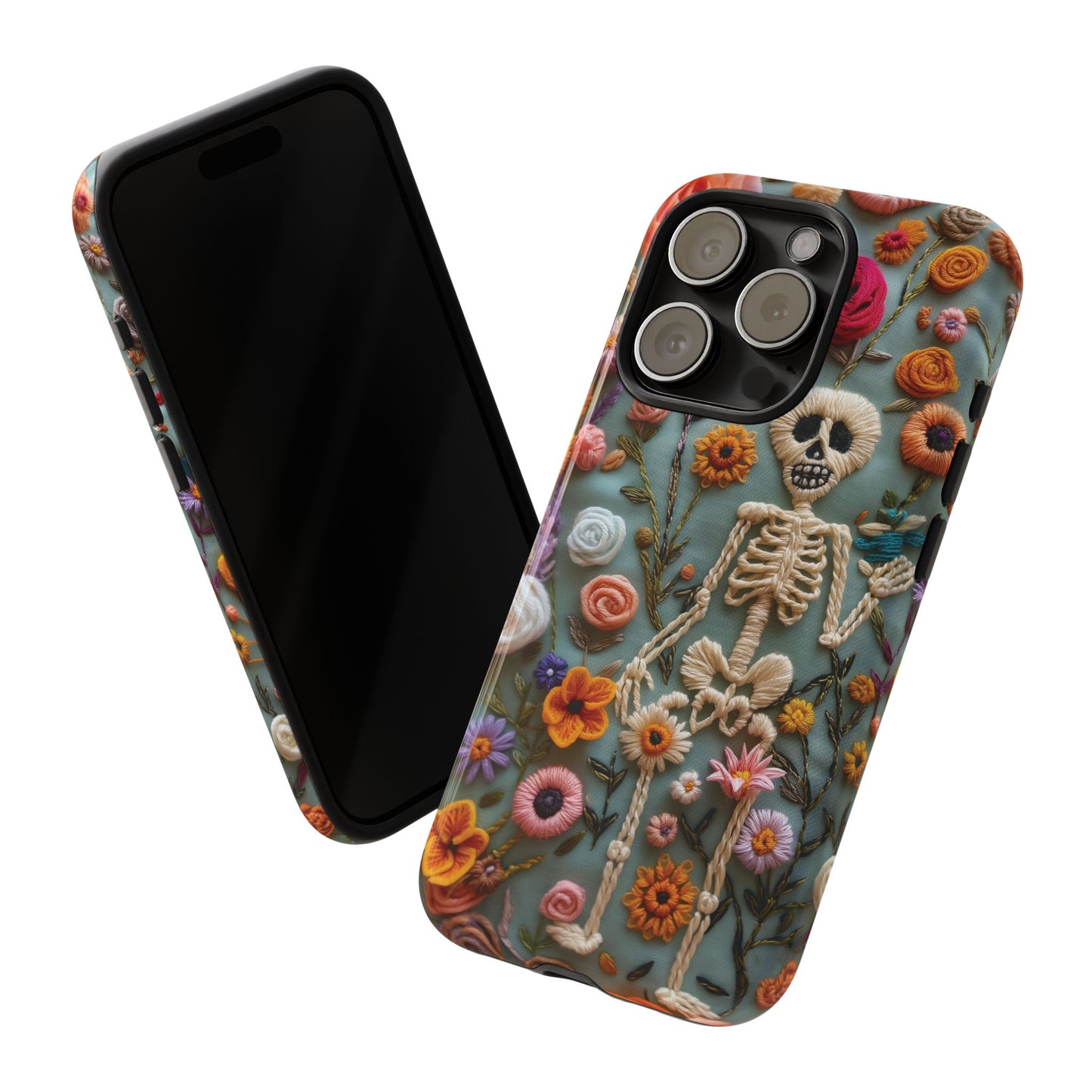 Gothic Floral Skeleton Phone Case – Unique Artistic Design for iPhone, Samsung, Google Pixel
