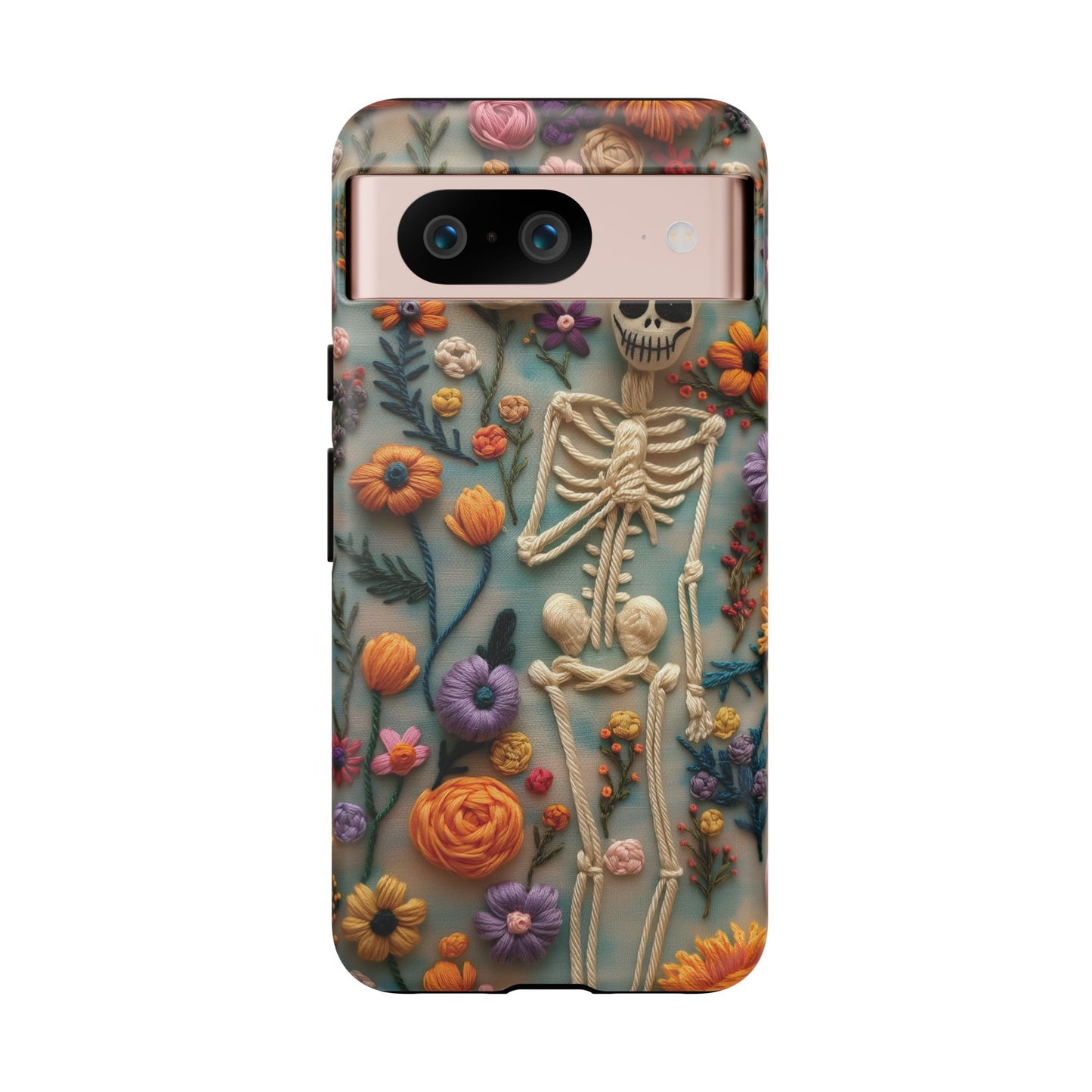 Spooky Floral Skeleton Phone Case – Unique Artistic Design for iPhone, Samsung, Google Pixel