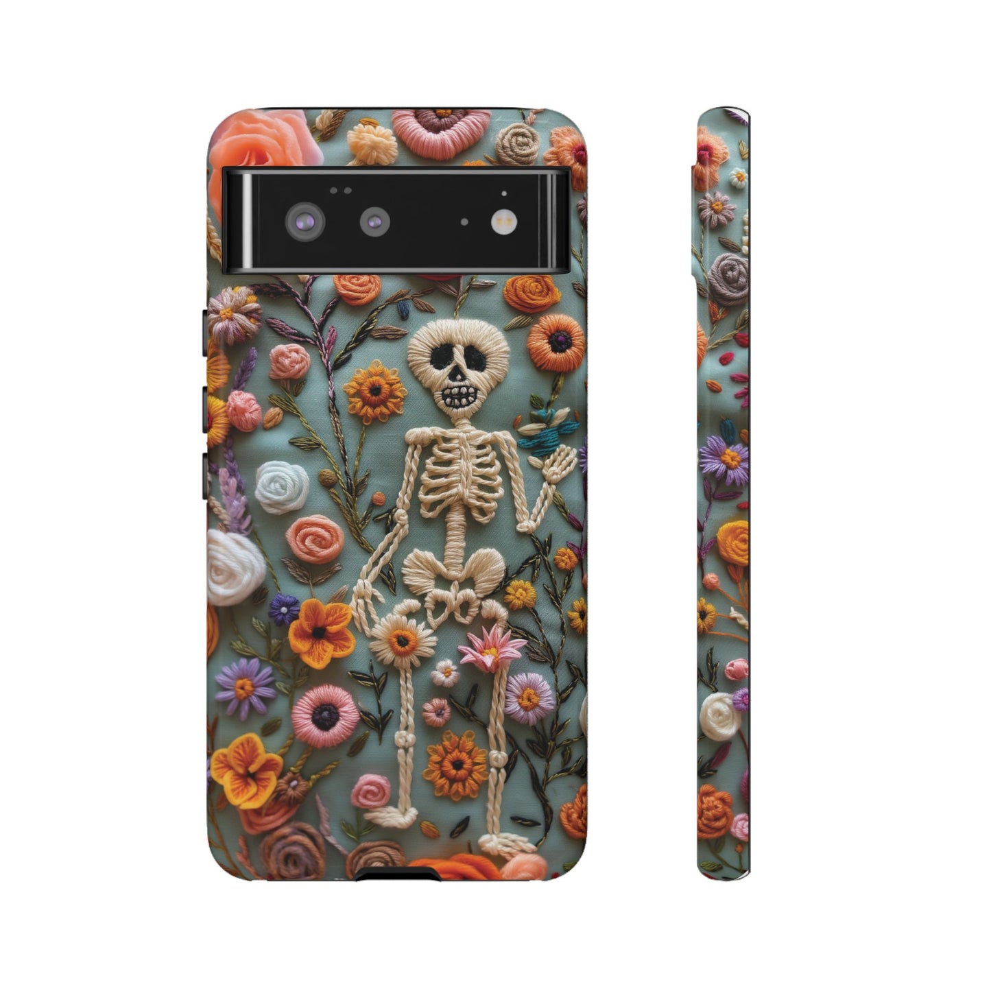 Gothic Floral Skeleton Phone Case – Unique Artistic Design for iPhone, Samsung, Google Pixel