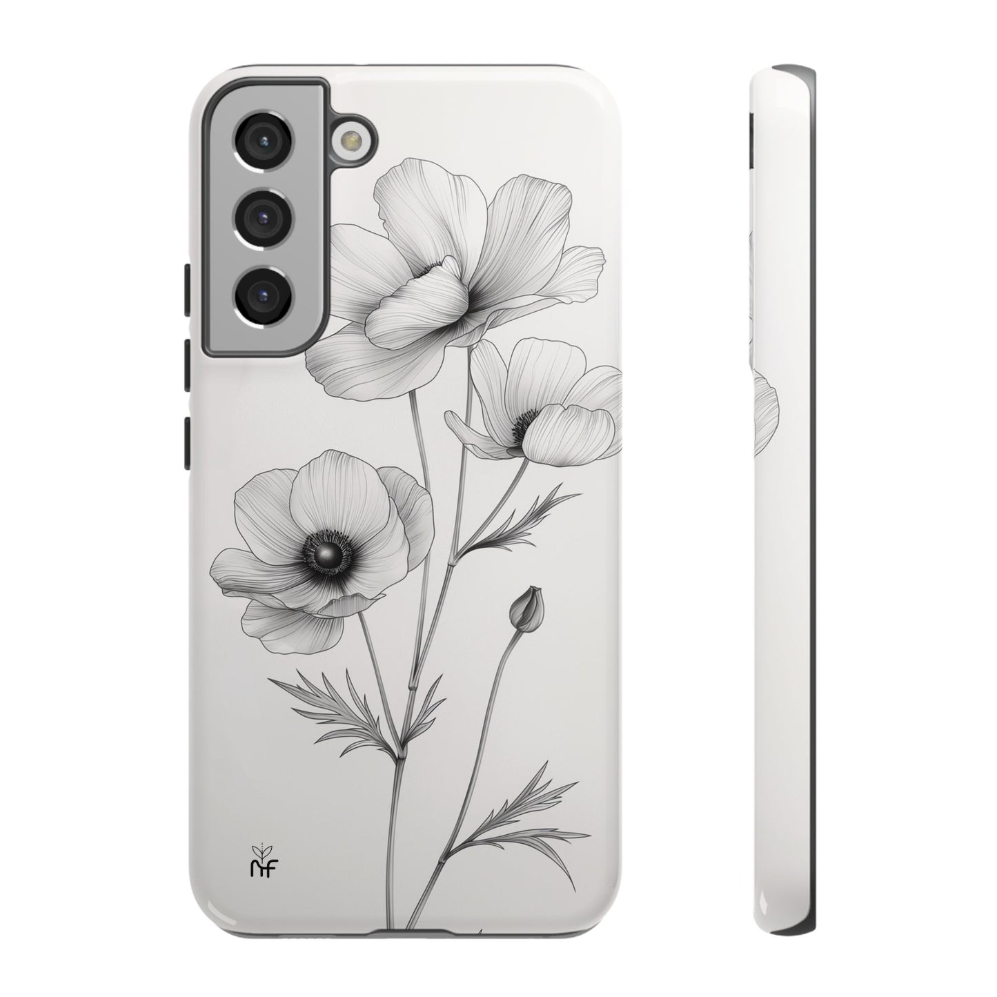 Elegant Monochrome Floral Phone Case – Minimalist Modern Design for iPhone, Samsung, Google Pixel Tough Case