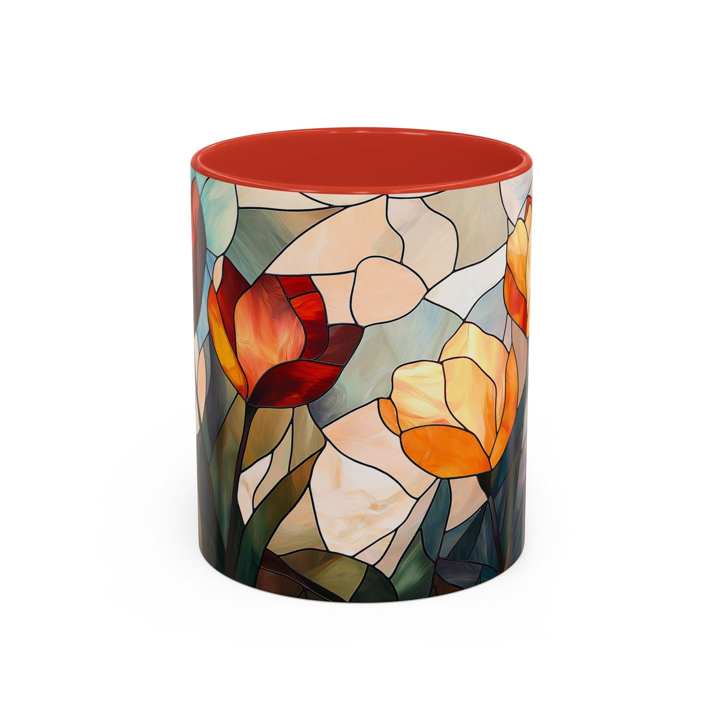 Stained Glass Floral Coffee Mug, Floral Art Drinkware, Gift for Flower Lovers, Home Decor, Mother's Day Present