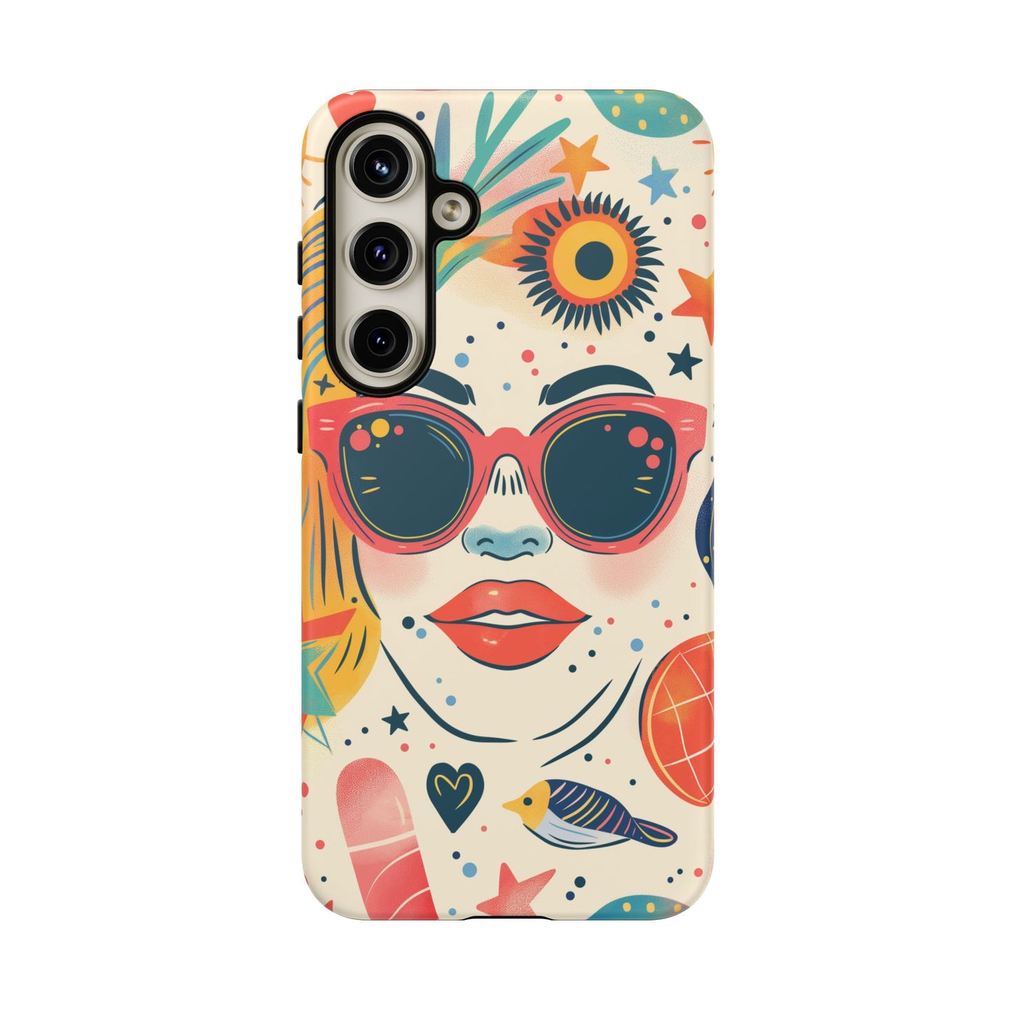 Retro Pop Boho Art Phone Case – Vibrant Sunglasses Collage Design for iPhone, Samsung, Google Pixel Tough Case