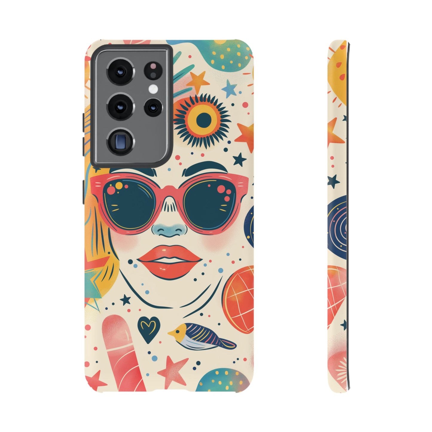 Retro Pop Boho Art Phone Case – Vibrant Sunglasses Collage Design for iPhone, Samsung, Google Pixel Tough Case