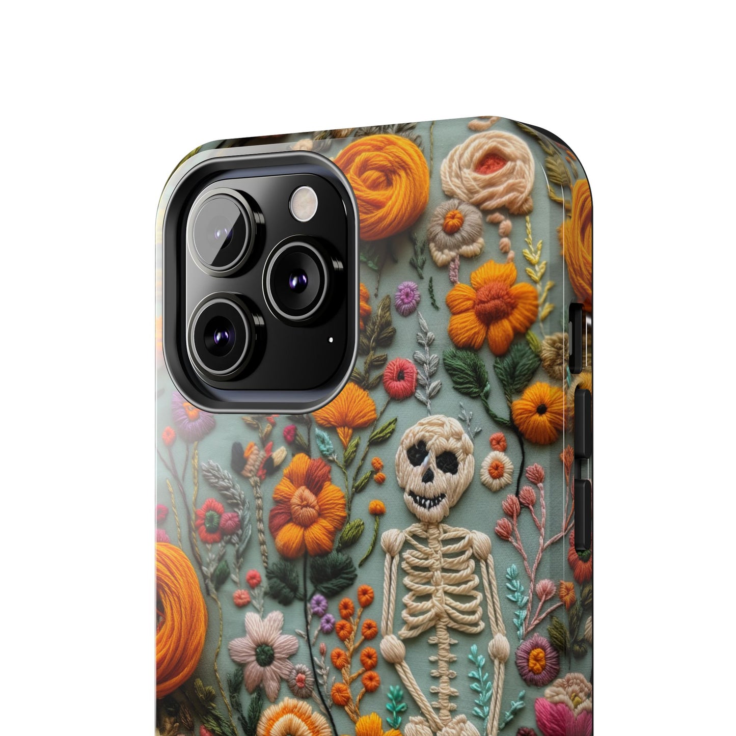 Vintage Skeletons in Bloom Phone Case | Embroidered Look Floral Charm Phone Cover | Halloween Cottagecore | iPhone | Pixel | Samsung