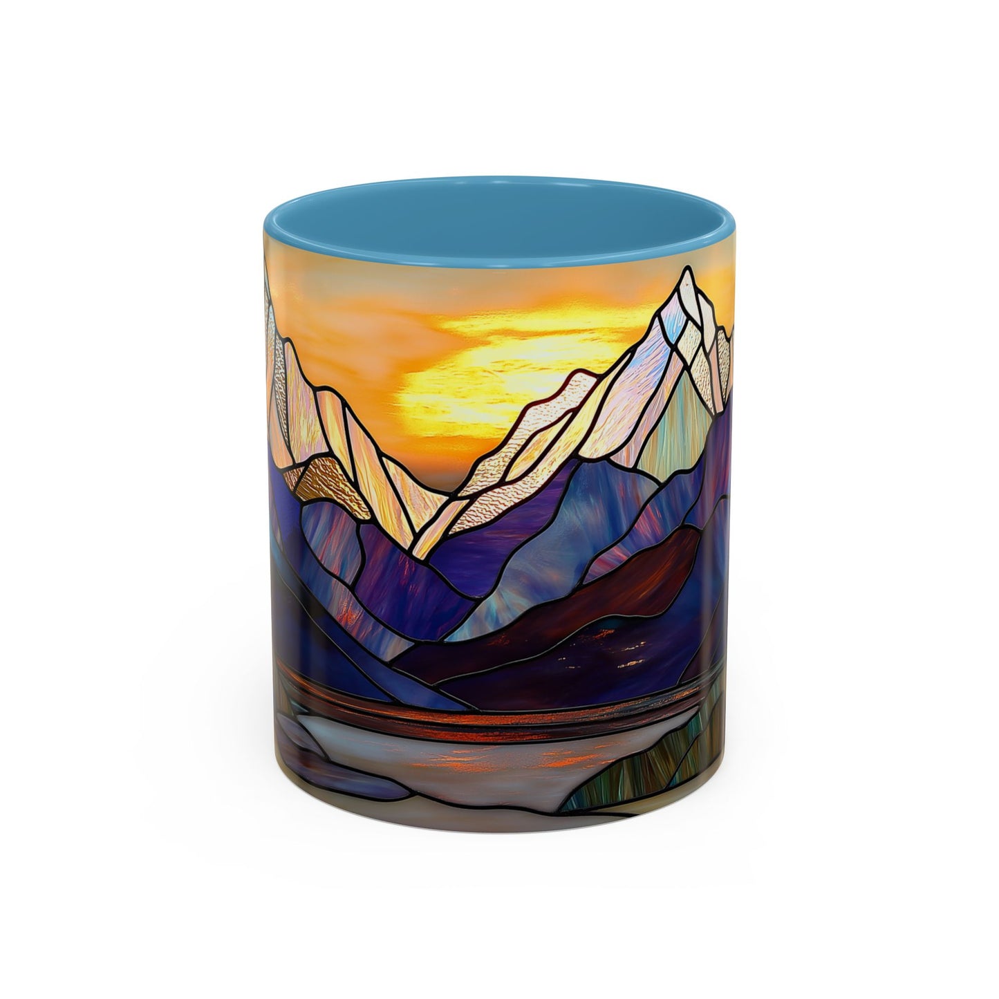 Stained Glass Mountain Coffee Mug - Vibrant Watercolor Mountain Sunset, 11oz & 15oz Ceramic Mug, Perfect gifts ideas, Outdoor Adventure