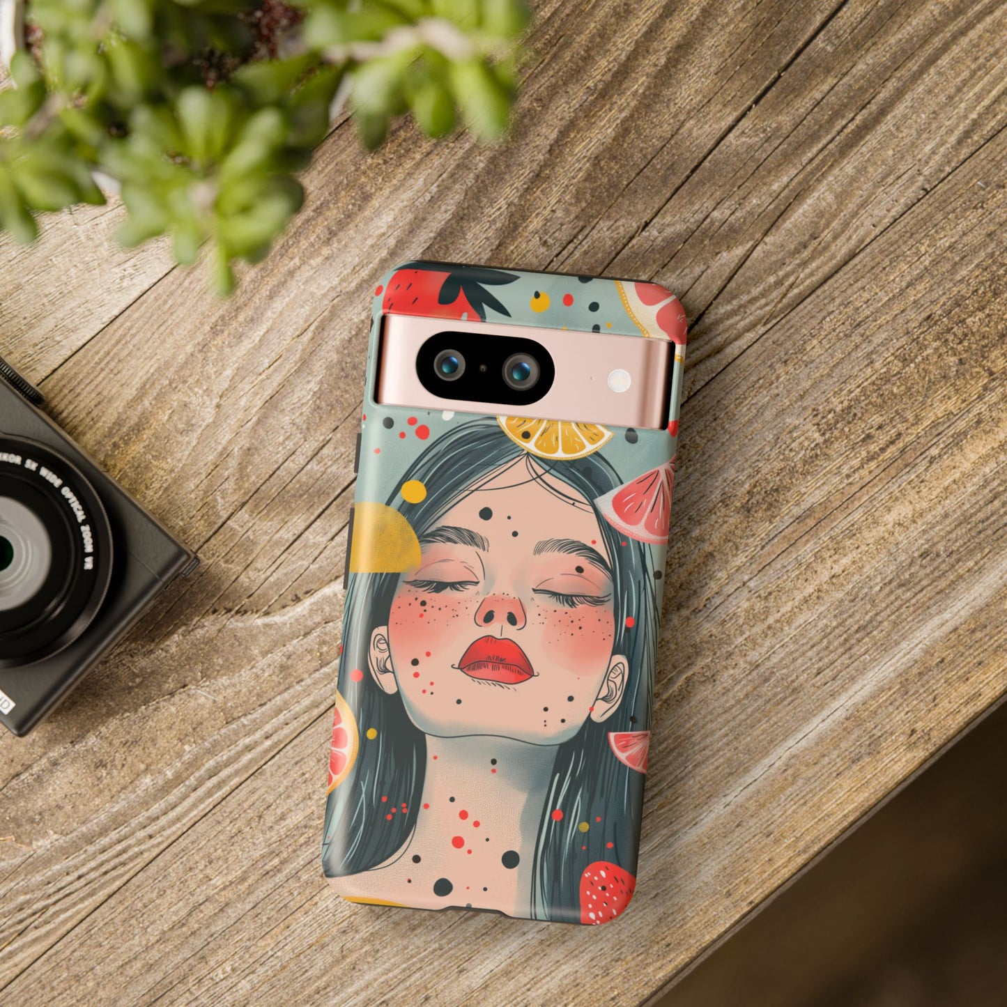 Artistic Boho Fruit Lady Phone Case – Vibrant Modern Collage Design for iPhone, Samsung, Google Pixel Tough Case