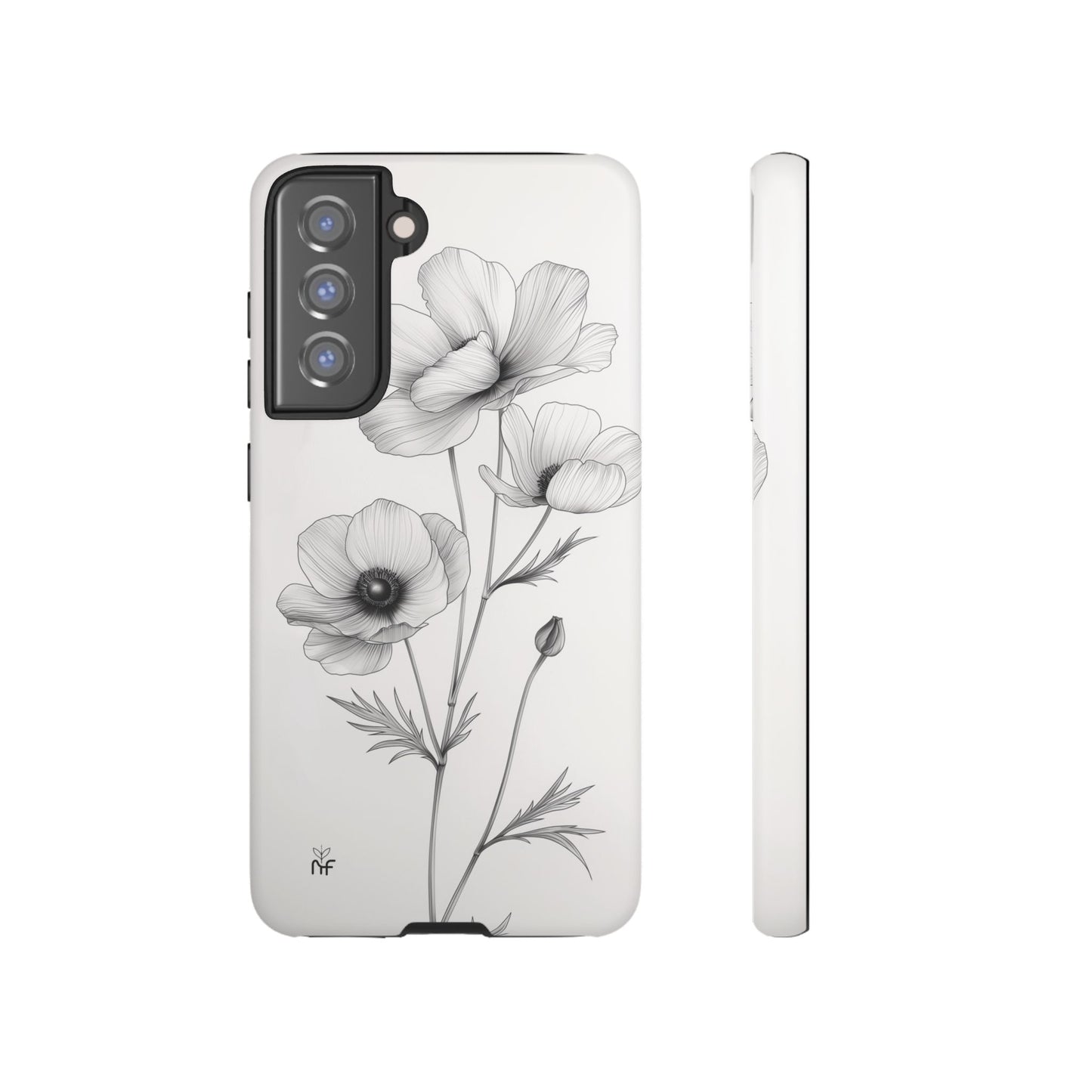 Elegant Monochrome Floral Phone Case – Minimalist Modern Design for iPhone, Samsung, Google Pixel Tough Case