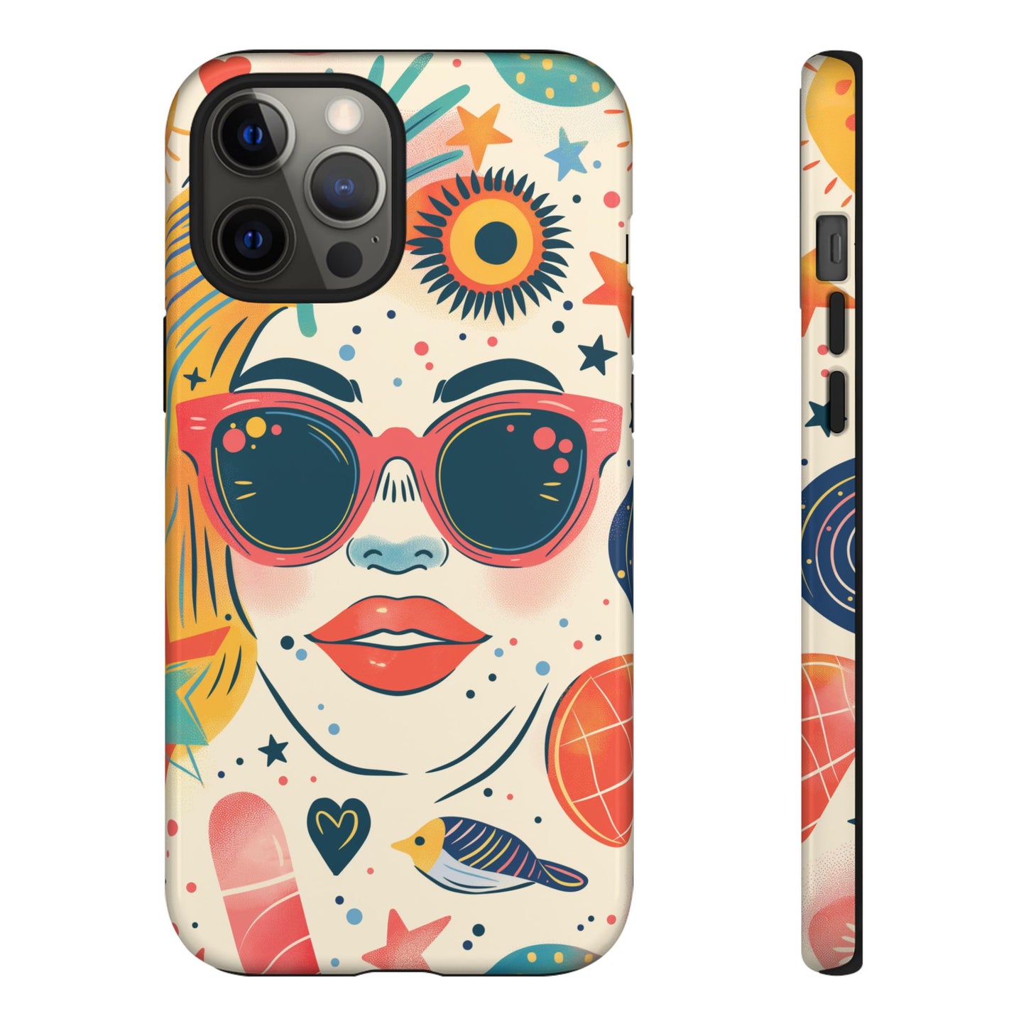 Retro Pop Boho Art Phone Case – Vibrant Sunglasses Collage Design for iPhone, Samsung, Google Pixel Tough Case