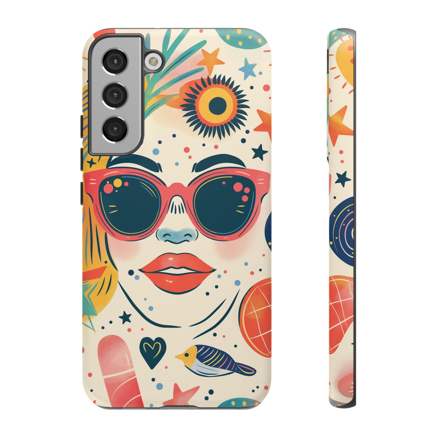 Retro Pop Boho Art Phone Case – Vibrant Sunglasses Collage Design for iPhone, Samsung, Google Pixel Tough Case
