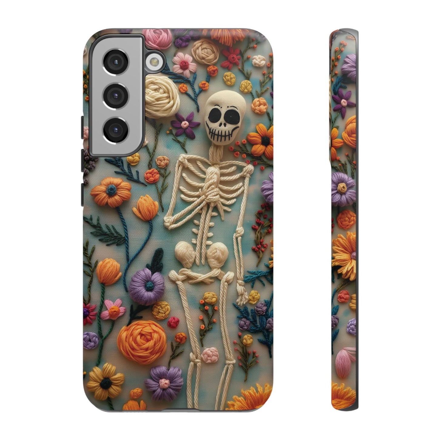 Spooky Floral Skeleton Phone Case – Unique Artistic Design for iPhone, Samsung, Google Pixel