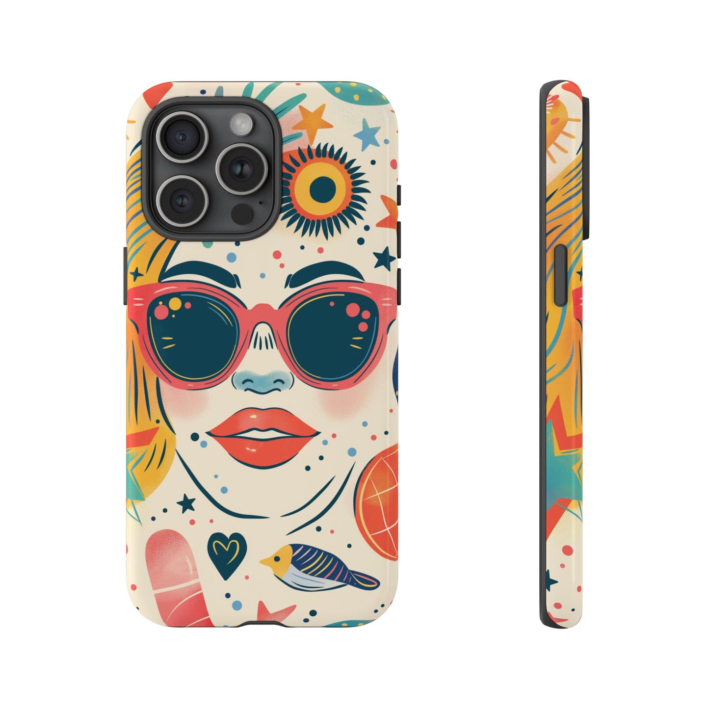 Retro Pop Boho Art Phone Case – Vibrant Sunglasses Collage Design for iPhone, Samsung, Google Pixel Tough Case