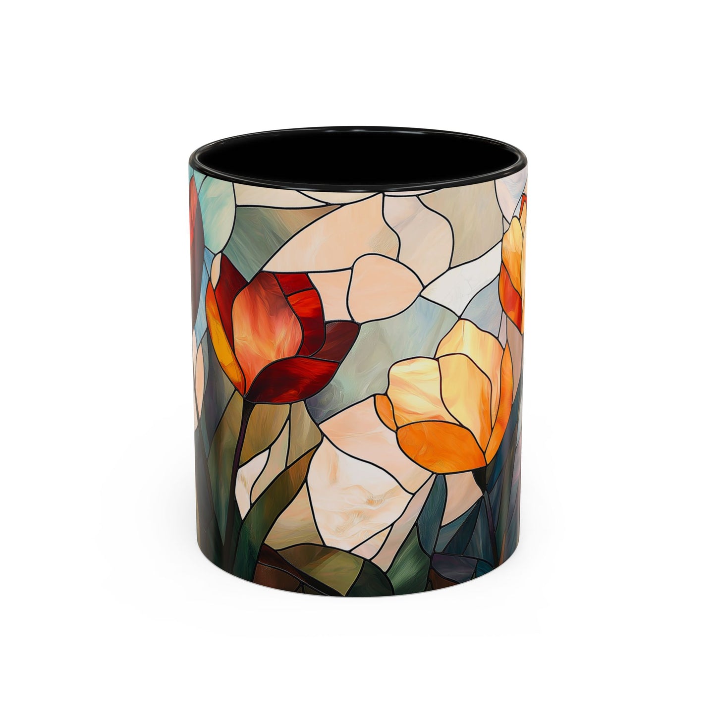 Stained Glass Floral Coffee Mug, Floral Art Drinkware, Gift for Flower Lovers, Home Decor, Mother's Day Present