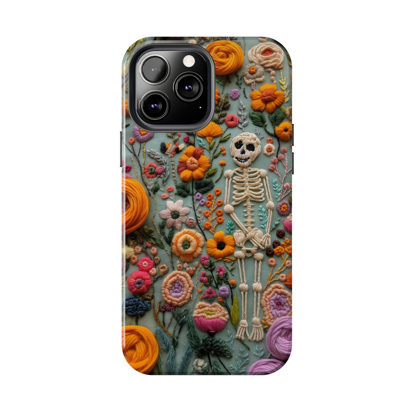 Vintage Skeletons in Bloom Phone Case | Embroidered Look Floral Charm Phone Cover | Halloween Cottagecore | iPhone | Pixel | Samsung