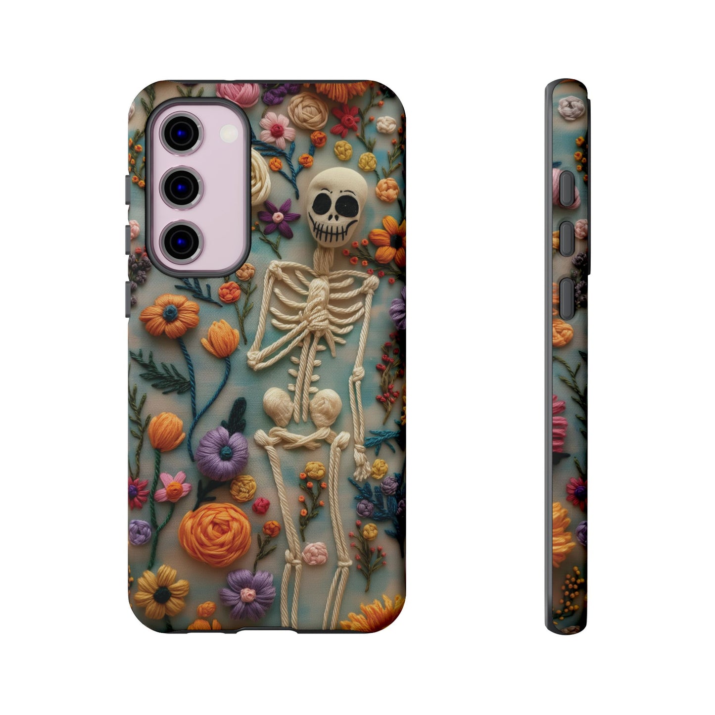 Spooky Floral Skeleton Phone Case – Unique Artistic Design for iPhone, Samsung, Google Pixel