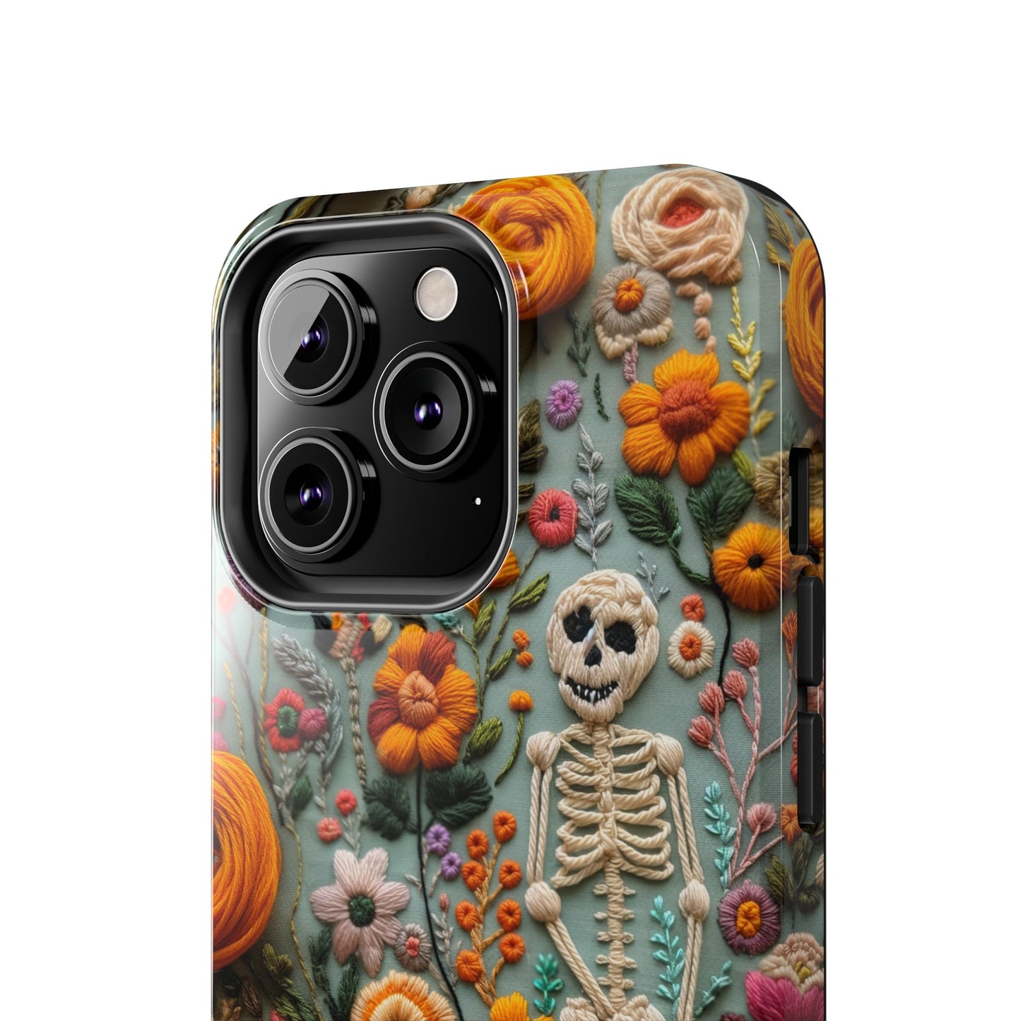Vintage Skeletons in Bloom Phone Case | Embroidered Look Floral Charm Phone Cover | Halloween Cottagecore | iPhone | Pixel | Samsung