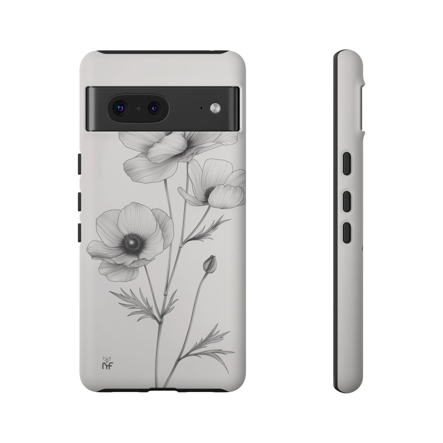 Elegant Monochrome Floral Phone Case – Minimalist Modern Design for iPhone, Samsung, Google Pixel Tough Case
