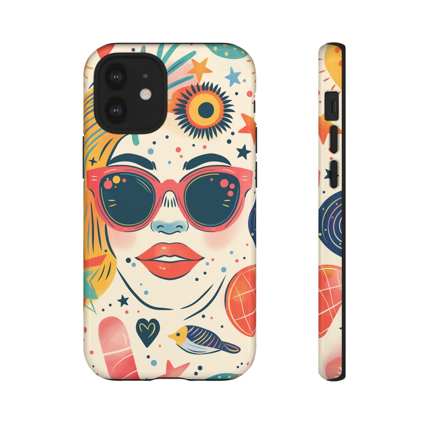 Retro Pop Boho Art Phone Case – Vibrant Sunglasses Collage Design for iPhone, Samsung, Google Pixel Tough Case - NovaFlair