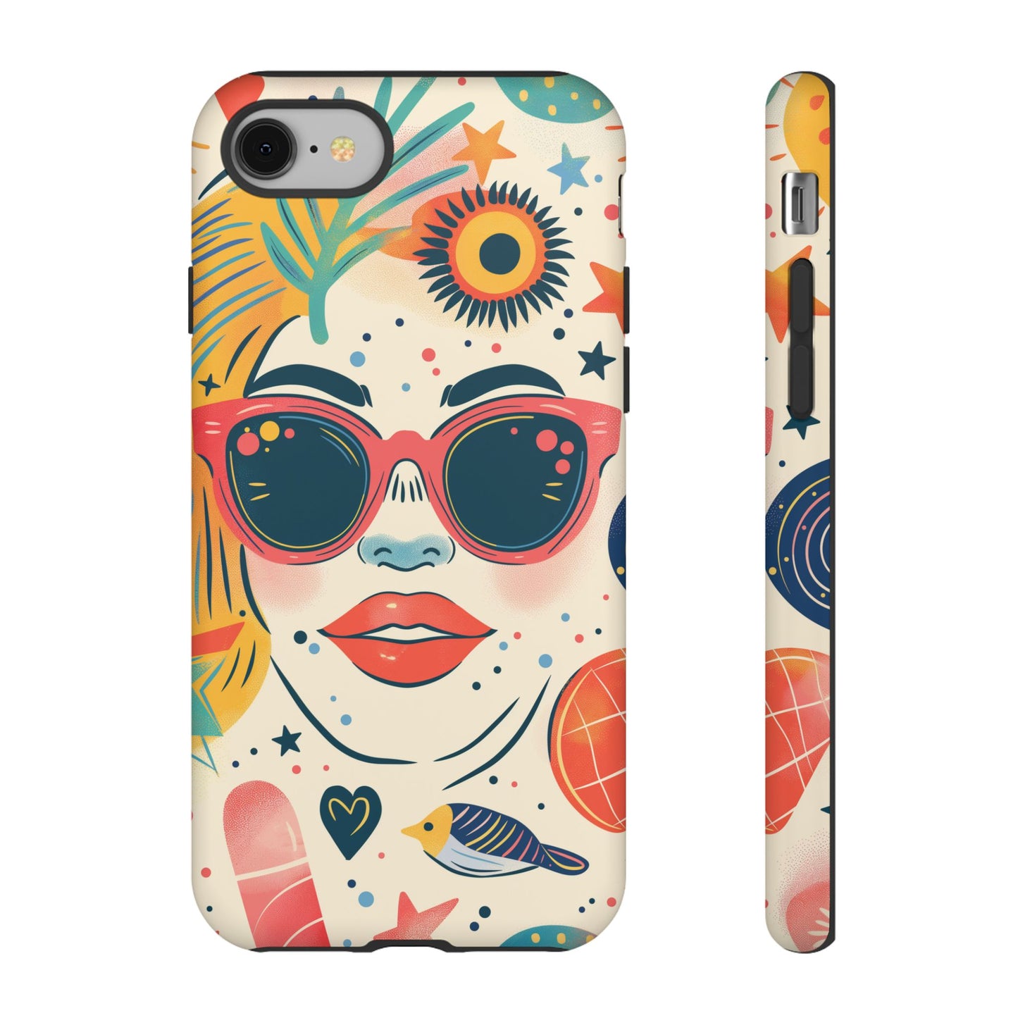 Retro Pop Boho Art Phone Case – Vibrant Sunglasses Collage Design for iPhone, Samsung, Google Pixel Tough Case - NovaFlair