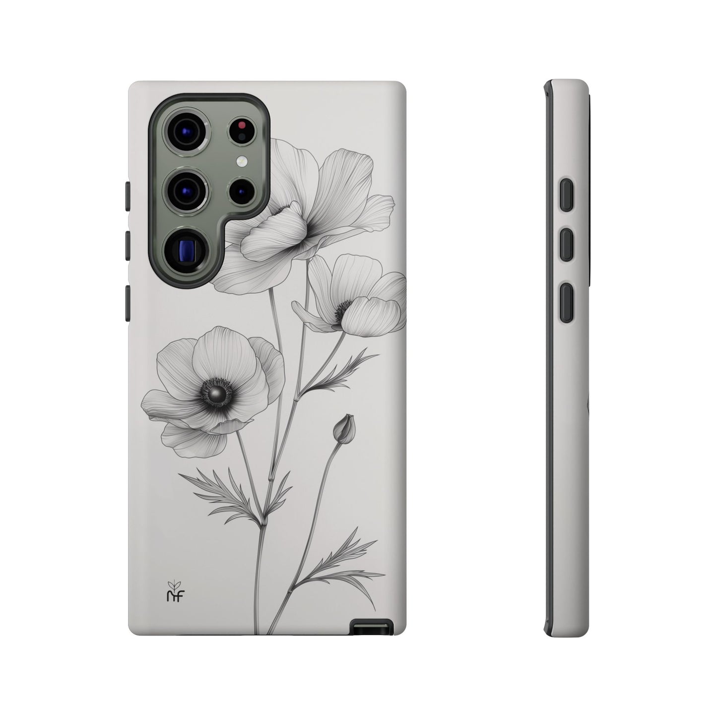 Elegant Monochrome Floral Phone Case – Minimalist Modern Design for iPhone, Samsung, Google Pixel Tough Case