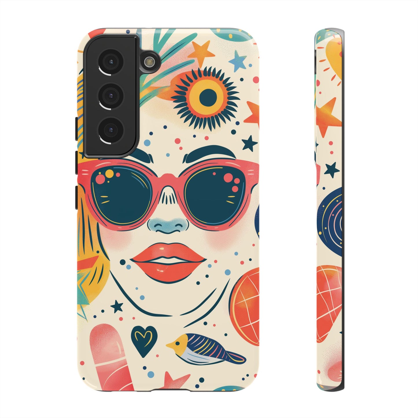 Retro Pop Boho Art Phone Case – Vibrant Sunglasses Collage Design for iPhone, Samsung, Google Pixel Tough Case