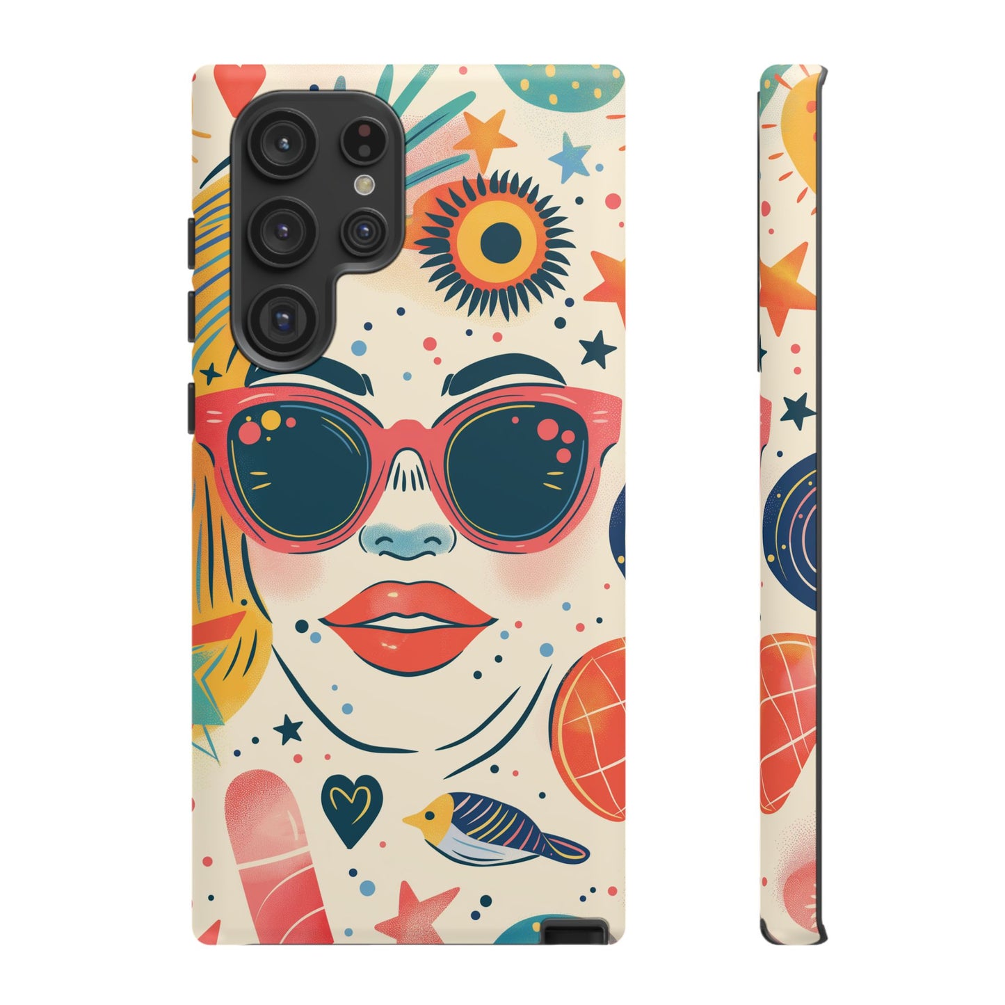 Retro Pop Boho Art Phone Case – Vibrant Sunglasses Collage Design for iPhone, Samsung, Google Pixel Tough Case