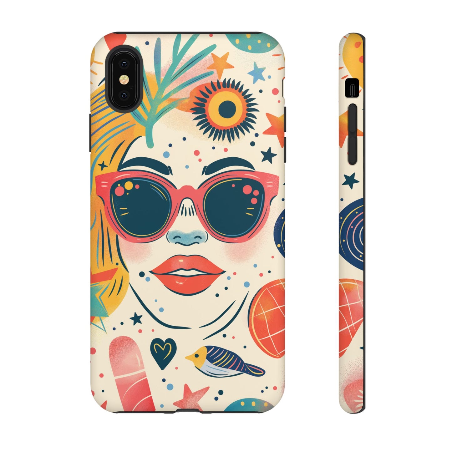 Retro Pop Boho Art Phone Case – Vibrant Sunglasses Collage Design for iPhone, Samsung, Google Pixel Tough Case - NovaFlair
