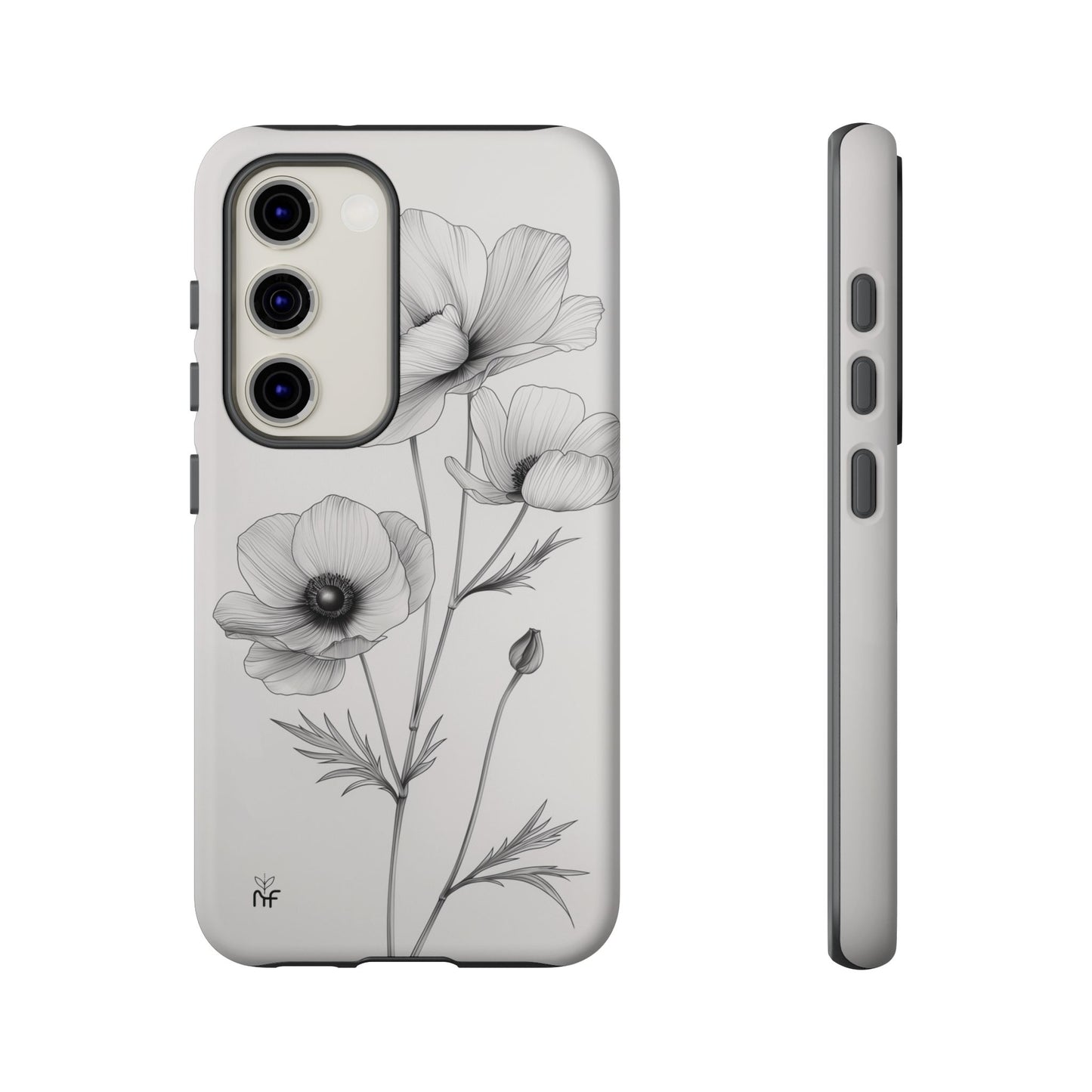 Elegant Monochrome Floral Phone Case – Minimalist Modern Design for iPhone, Samsung, Google Pixel Tough Case