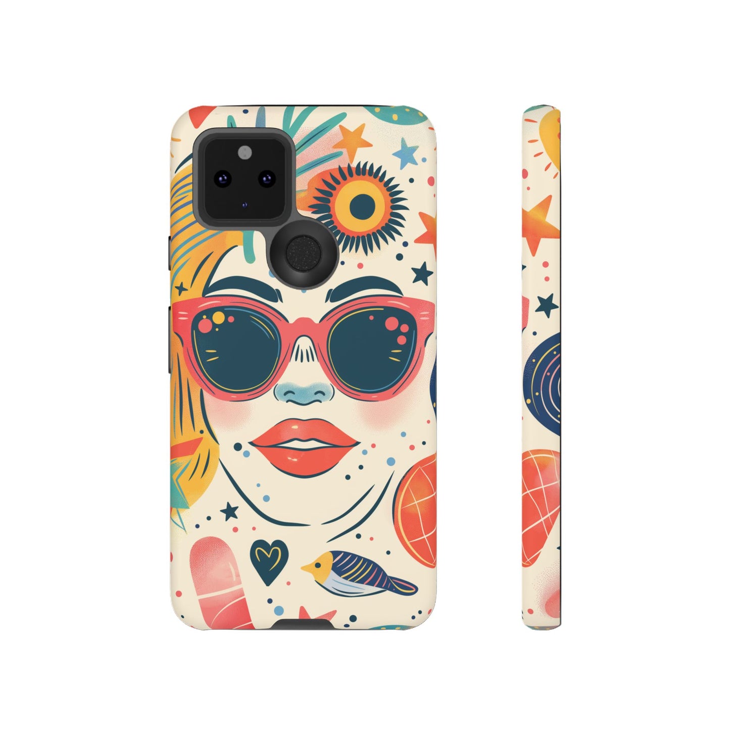 Retro Pop Boho Art Phone Case – Vibrant Sunglasses Collage Design for iPhone, Samsung, Google Pixel Tough Case