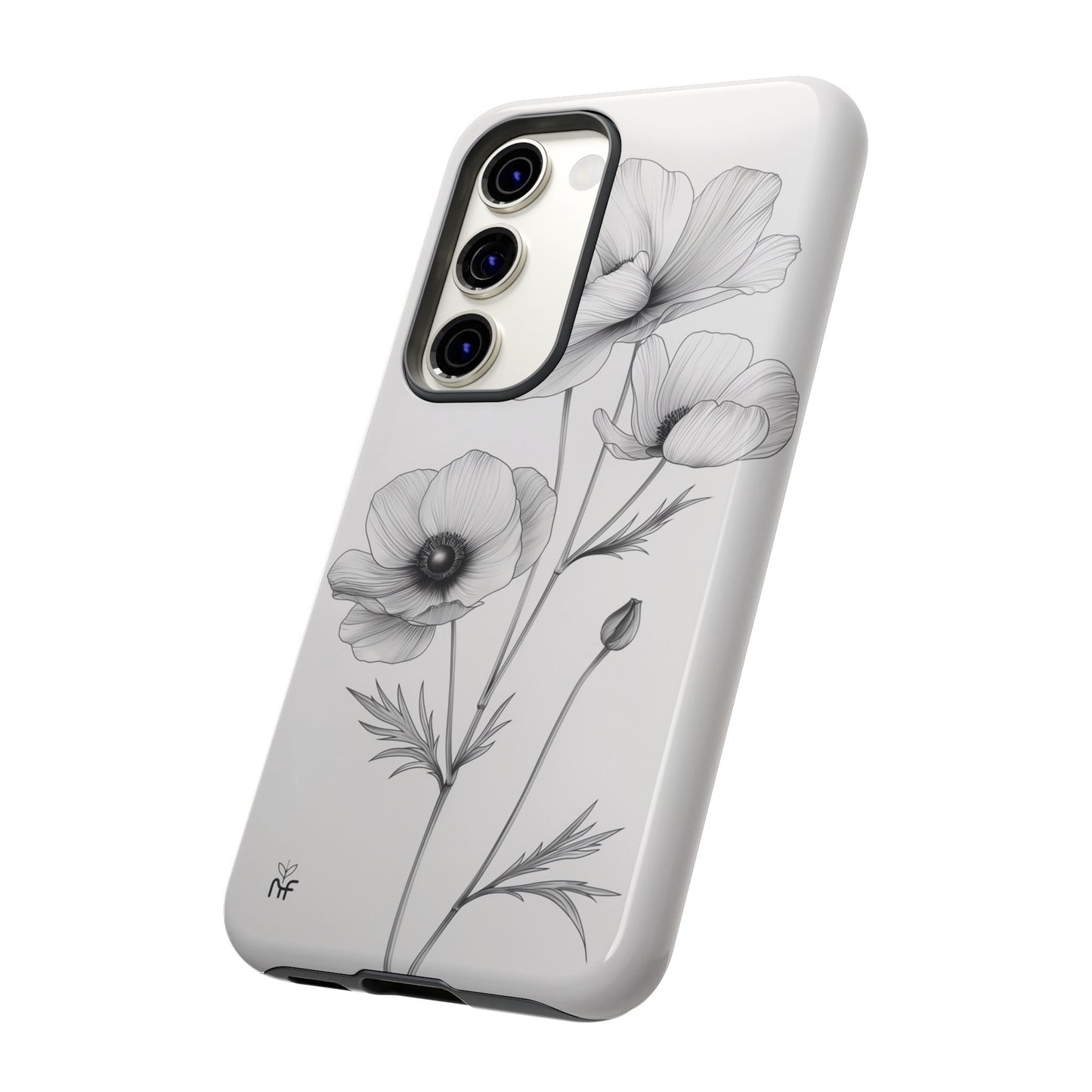 Elegant Monochrome Floral Phone Case – Minimalist Modern Design for iPhone, Samsung, Google Pixel Tough Case