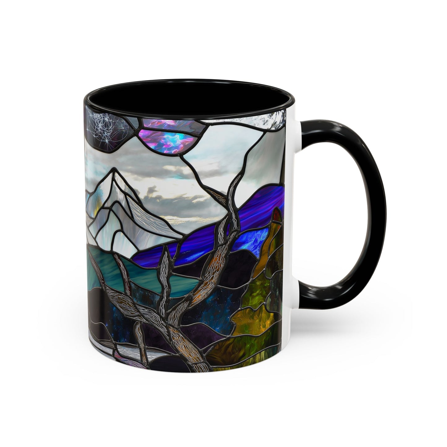 Stained Glass Mountains Mug Mountain Range Coffee Mug Outdoor Lover Gift Outdoor Designs Cup Adventure Mug Hiking Moutain Lover Gift 15oz