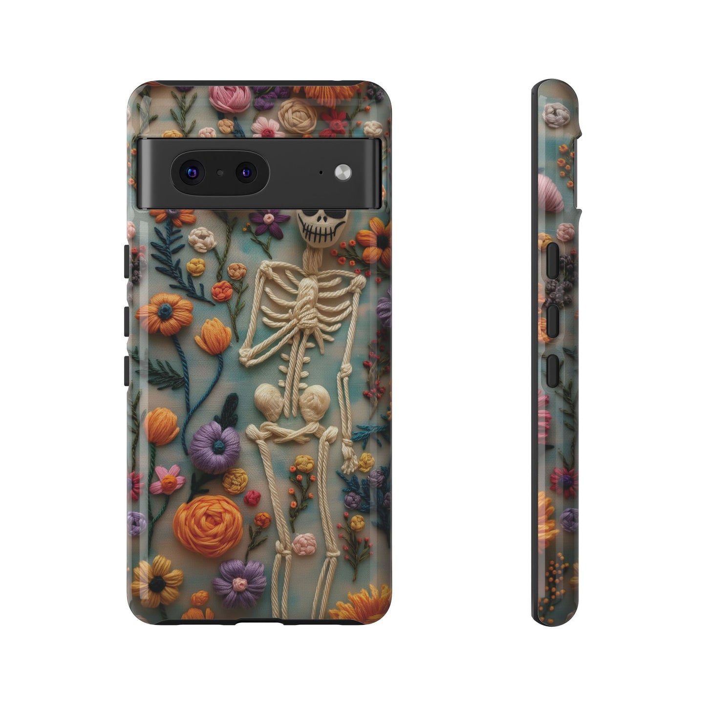 Spooky Floral Skeleton Phone Case – Unique Artistic Design for iPhone, Samsung, Google Pixel