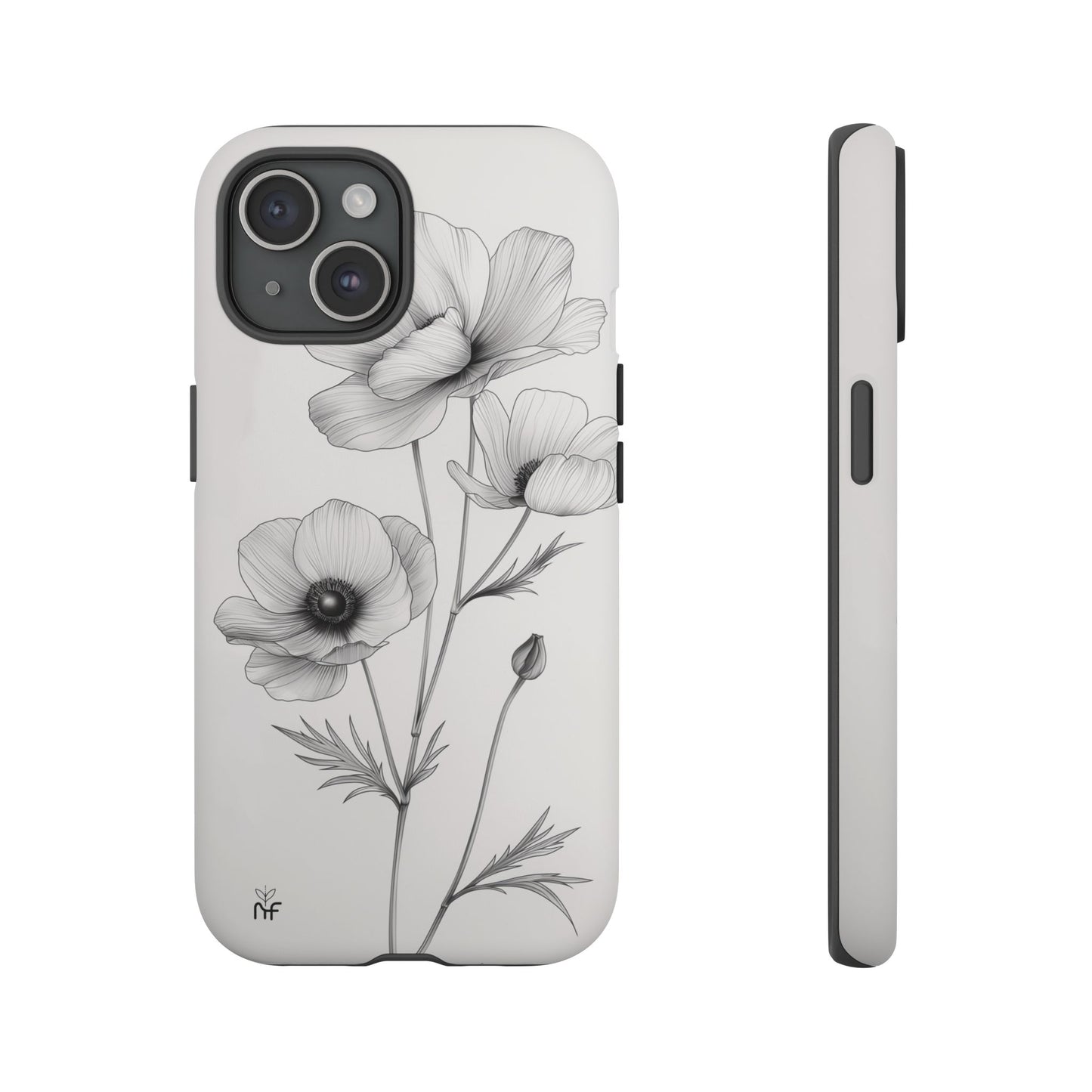 Elegant Monochrome Floral Phone Case – Minimalist Modern Design for iPhone, Samsung, Google Pixel Tough Case