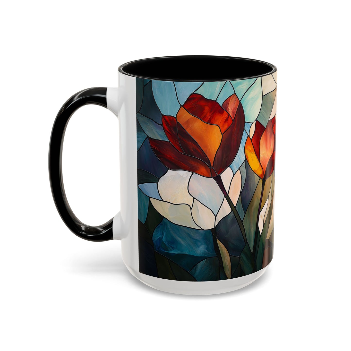 Stained Glass Floral Coffee Mug, Floral Art Drinkware, Gift for Flower Lovers, Home Decor, Mother's Day Present