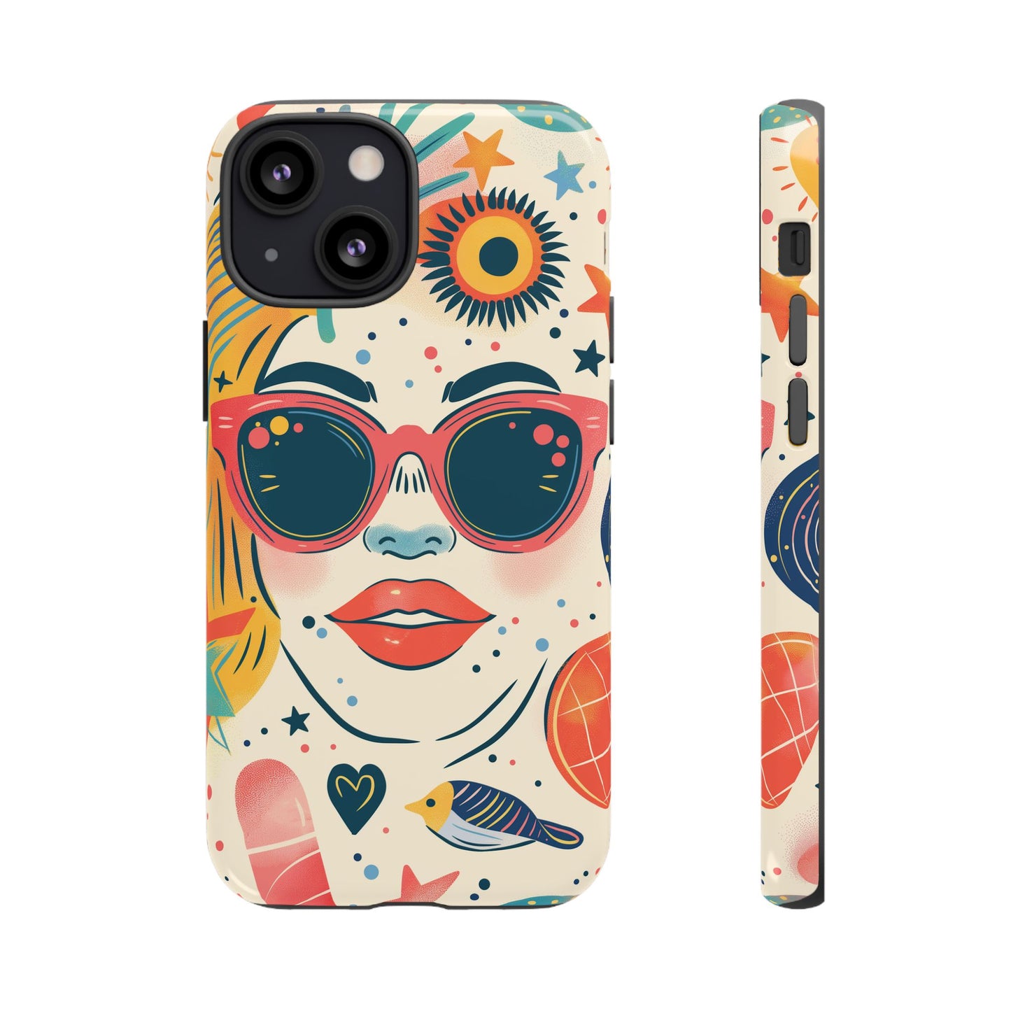 Retro Pop Boho Art Phone Case – Vibrant Sunglasses Collage Design for iPhone, Samsung, Google Pixel Tough Case