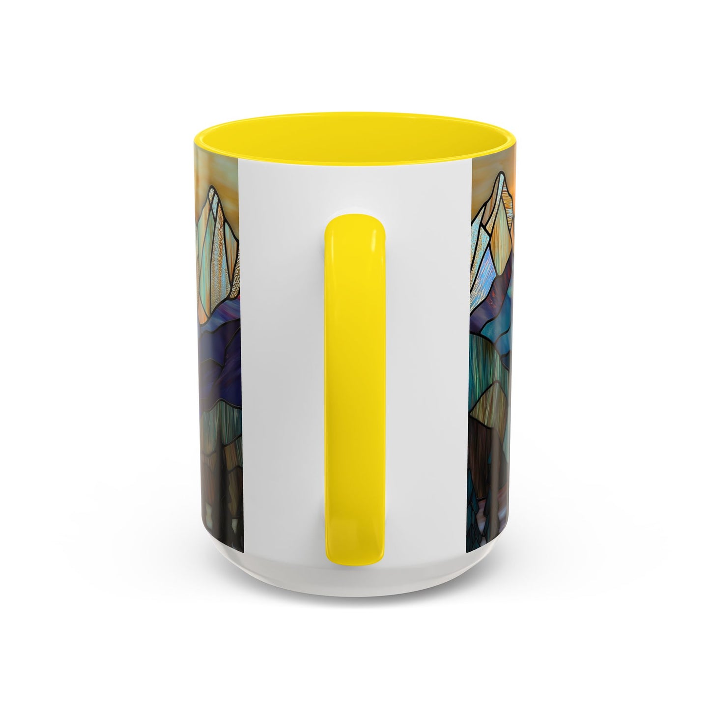Stained Glass Mountain Coffee Mug - Vibrant Watercolor Mountain Sunset, 11oz & 15oz Ceramic Mug, Perfect gifts ideas, Outdoor Adventure