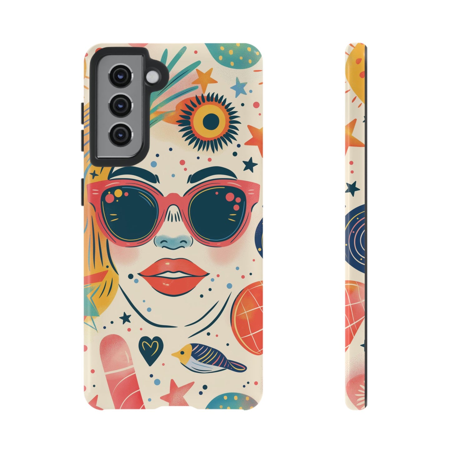 Retro Pop Boho Art Phone Case – Vibrant Sunglasses Collage Design for iPhone, Samsung, Google Pixel Tough Case