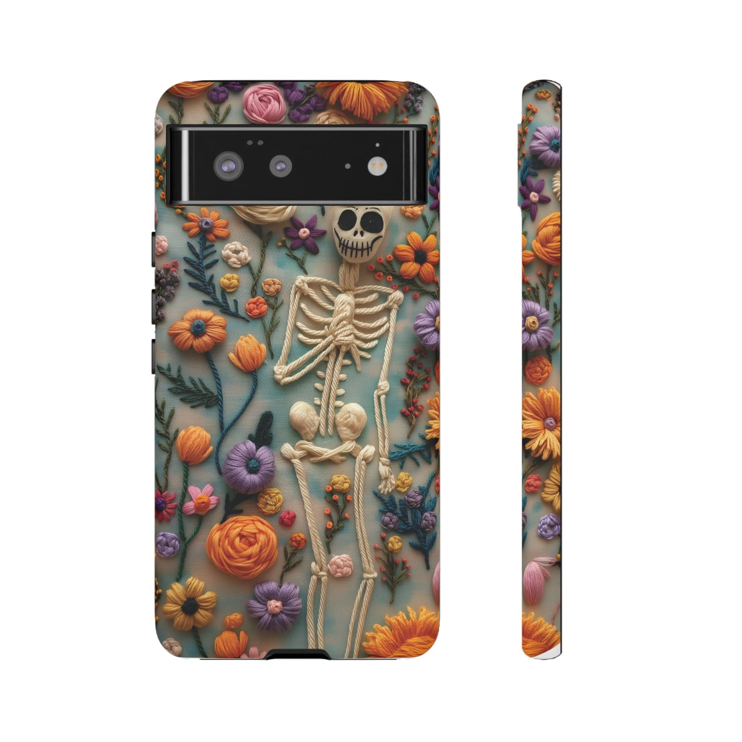 Spooky Floral Skeleton Phone Case – Unique Artistic Design for iPhone, Samsung, Google Pixel