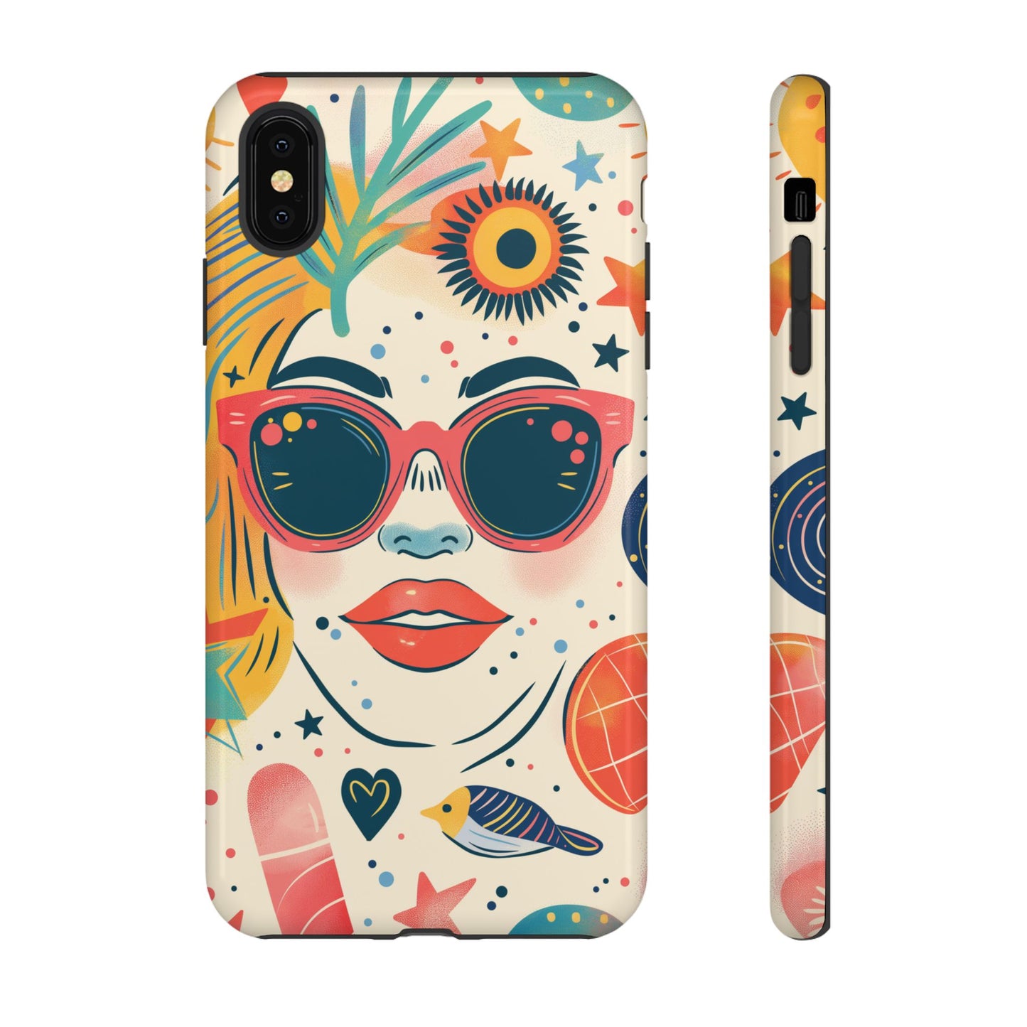 Retro Pop Boho Art Phone Case – Vibrant Sunglasses Collage Design for iPhone, Samsung, Google Pixel Tough Case - NovaFlair