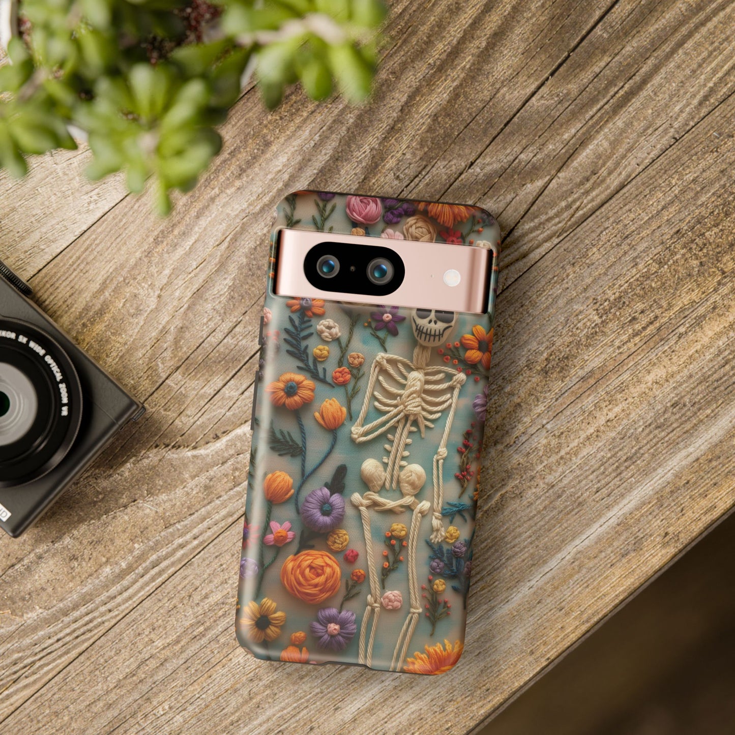 Spooky Floral Skeleton Phone Case – Unique Artistic Design for iPhone, Samsung, Google Pixel