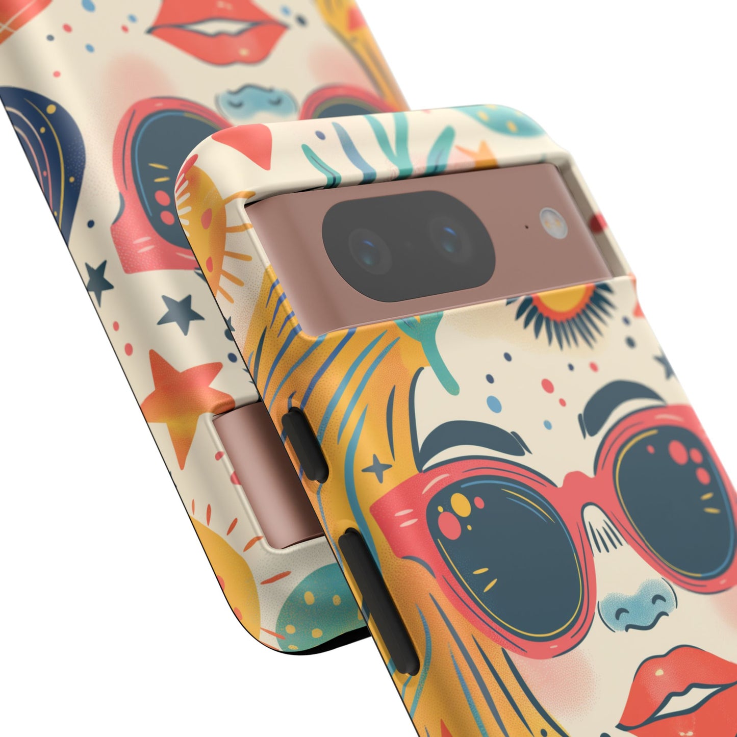 Retro Pop Boho Art Phone Case – Vibrant Sunglasses Collage Design for iPhone, Samsung, Google Pixel Tough Case