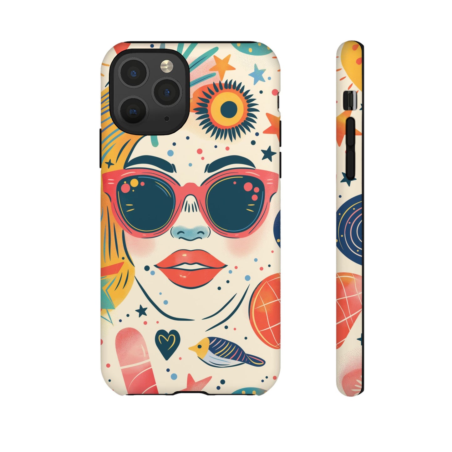 Retro Pop Boho Art Phone Case – Vibrant Sunglasses Collage Design for iPhone, Samsung, Google Pixel Tough Case - NovaFlair