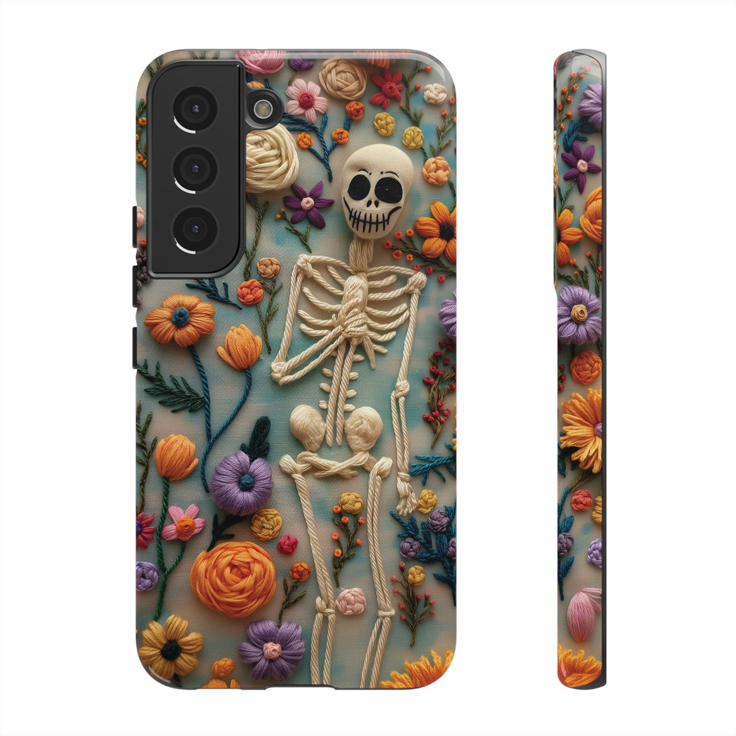Spooky Floral Skeleton Phone Case – Unique Artistic Design for iPhone, Samsung, Google Pixel