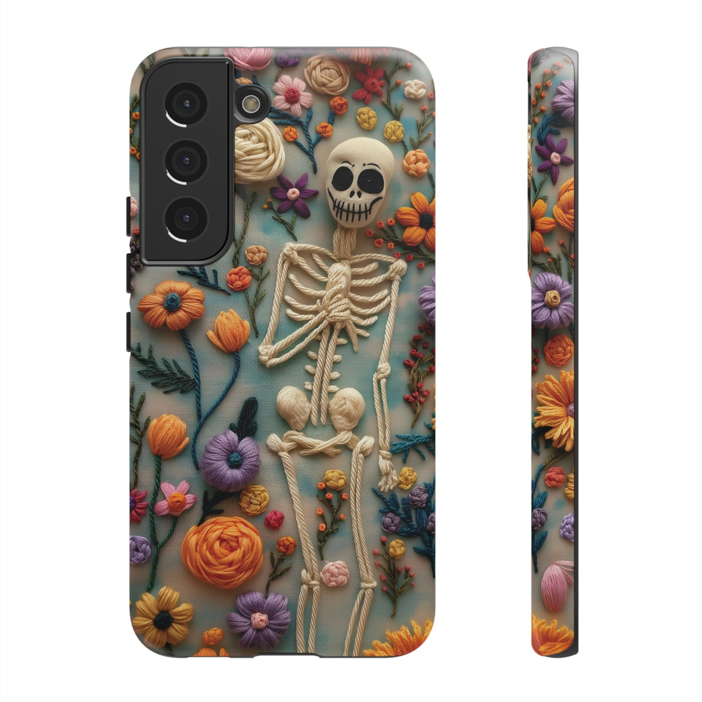 Spooky Floral Skeleton Phone Case – Unique Artistic Design for iPhone, Samsung, Google Pixel