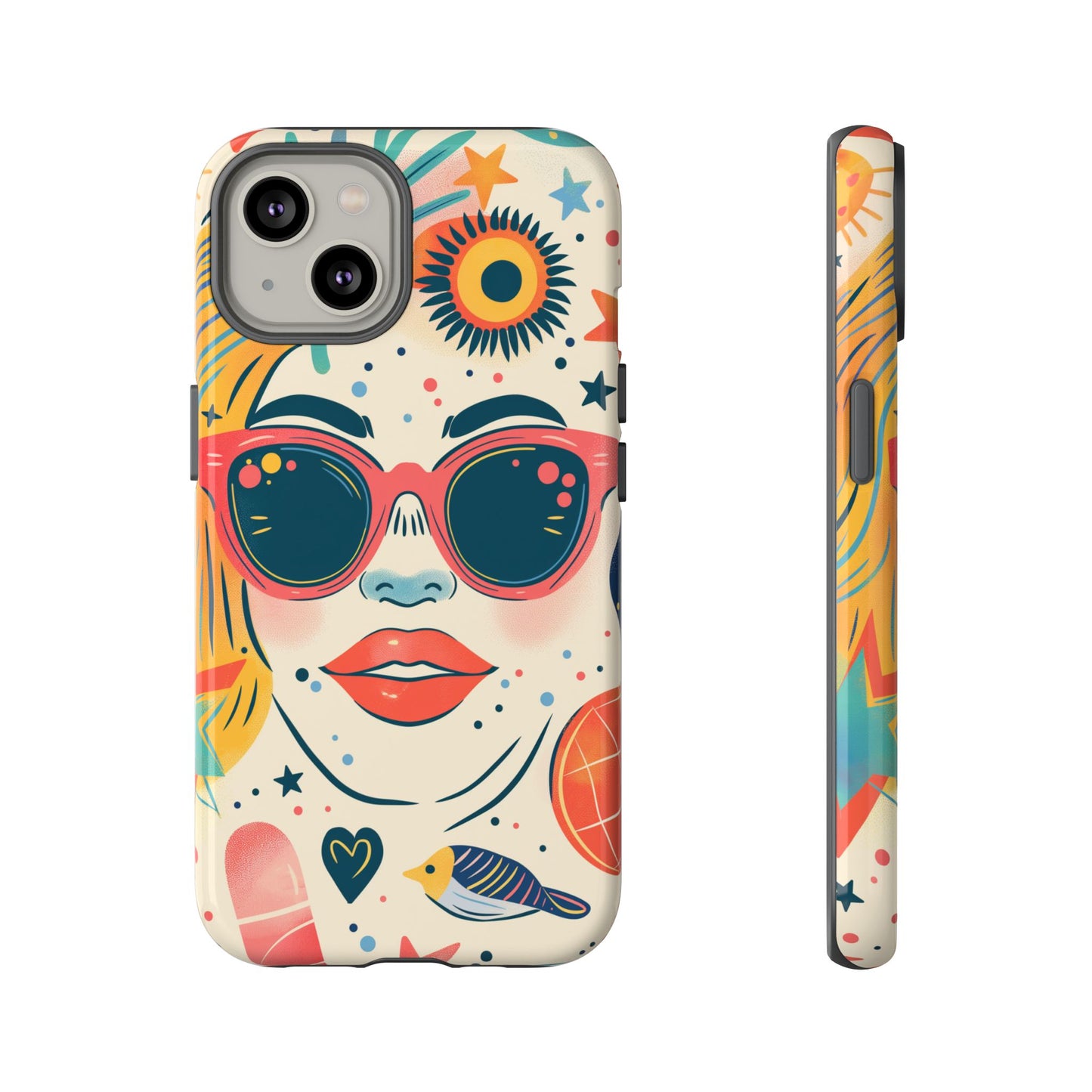 Retro Pop Boho Art Phone Case – Vibrant Sunglasses Collage Design for iPhone, Samsung, Google Pixel Tough Case