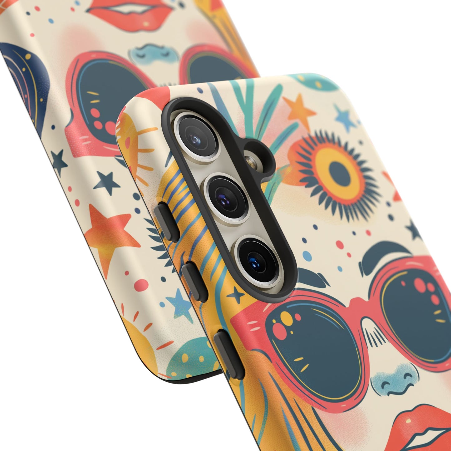 Retro Pop Boho Art Phone Case – Vibrant Sunglasses Collage Design for iPhone, Samsung, Google Pixel Tough Case
