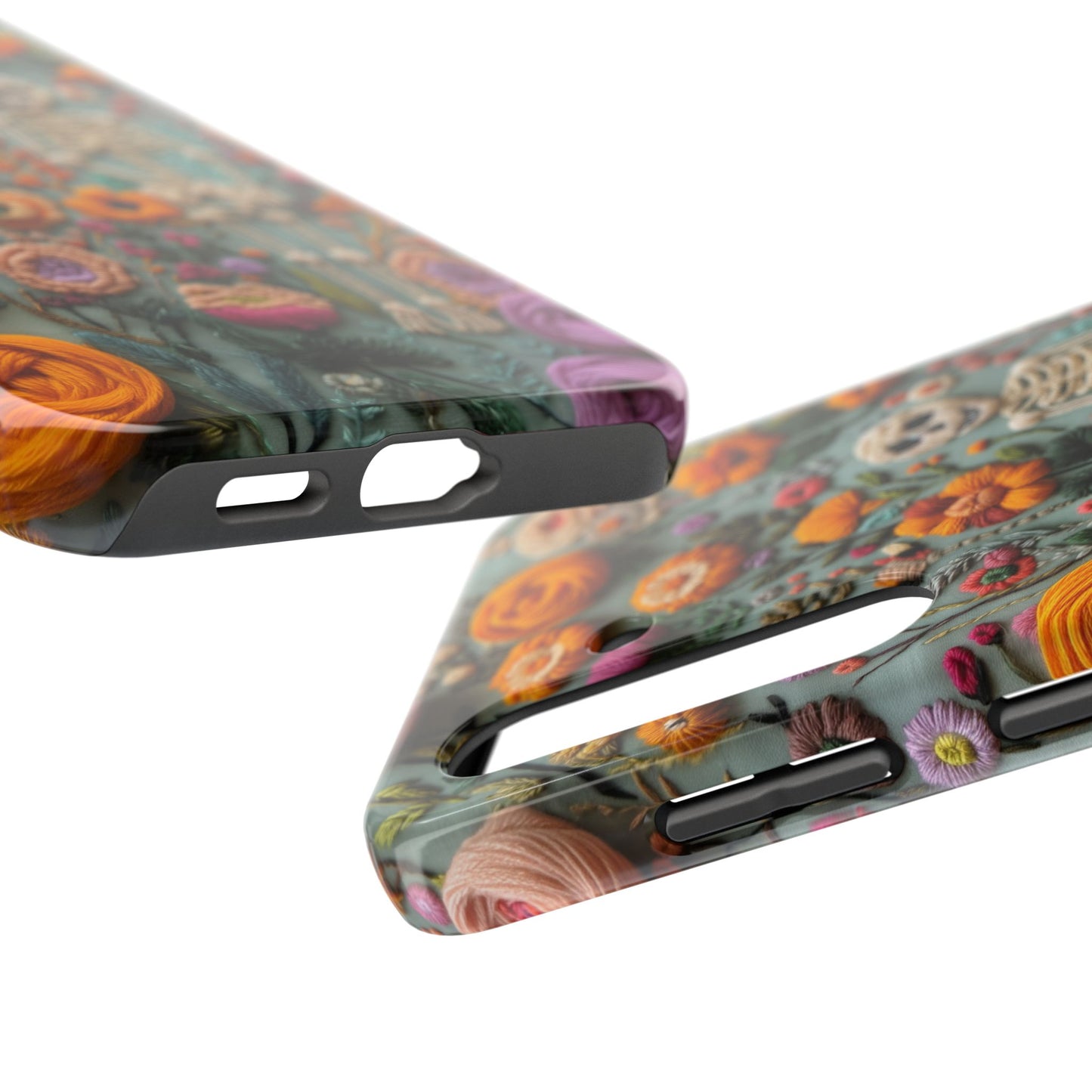 Vintage Skeletons in Bloom Phone Case | Embroidered Look Floral Charm Phone Cover | Halloween Cottagecore | iPhone | Pixel | Samsung