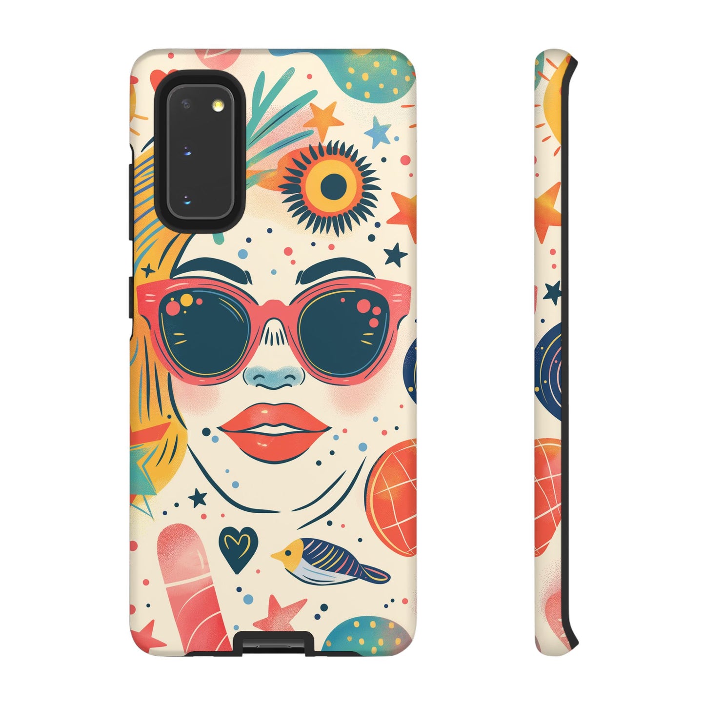 Retro Pop Boho Art Phone Case – Vibrant Sunglasses Collage Design for iPhone, Samsung, Google Pixel Tough Case - NovaFlair
