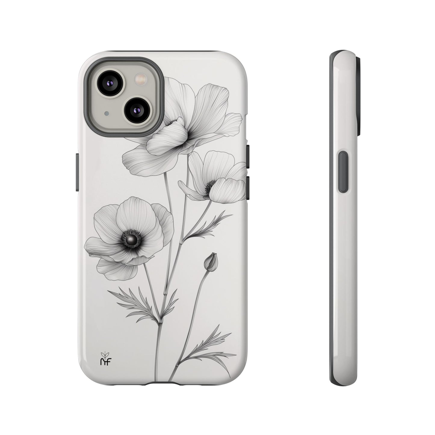 Elegant Monochrome Floral Phone Case – Minimalist Modern Design for iPhone, Samsung, Google Pixel Tough Case