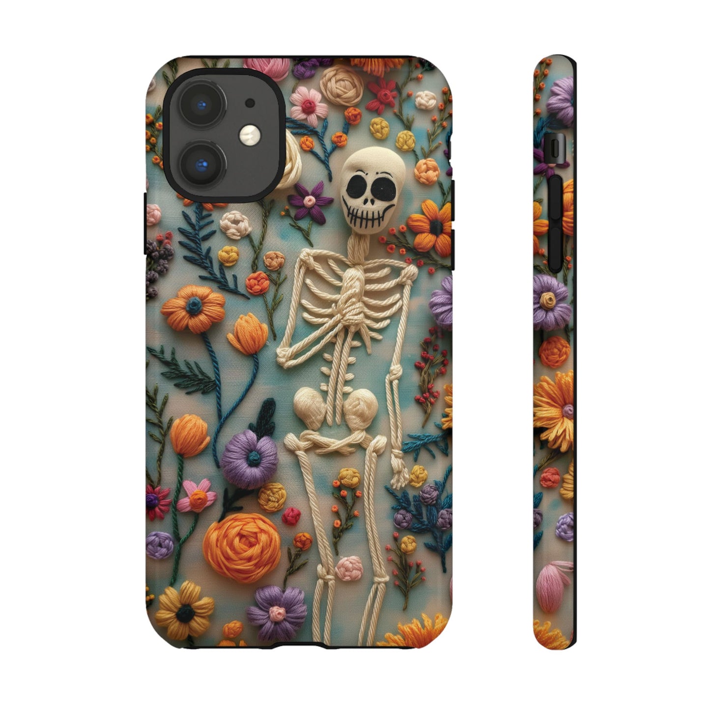 Spooky Floral Skeleton Phone Case – Unique Artistic Design for iPhone, Samsung, Google Pixel